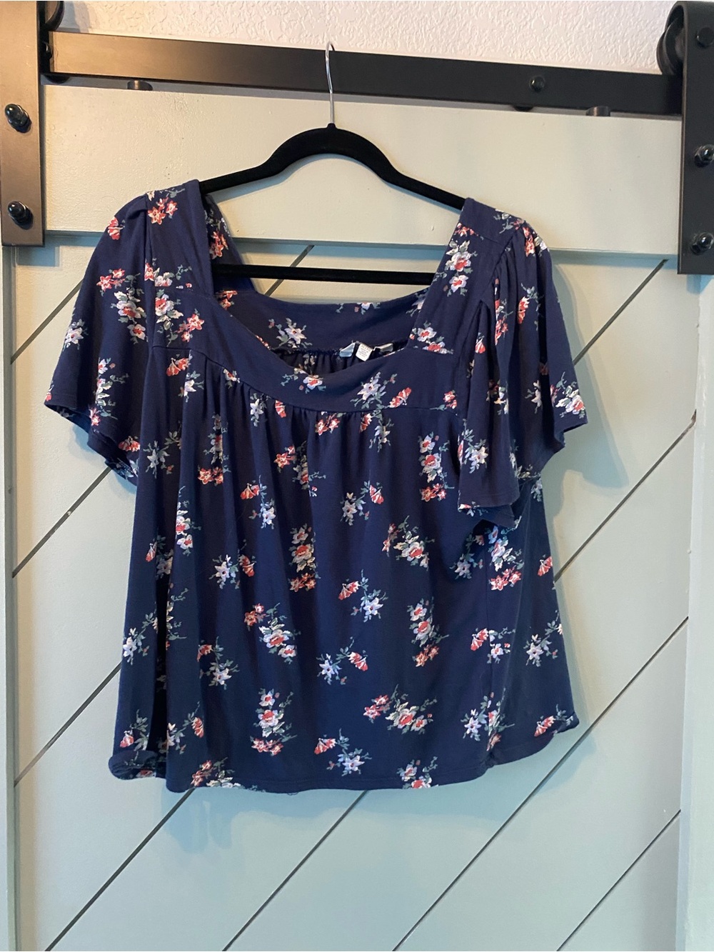 Lucky Brand Navy Floral Off-the-Shoulder Blouse
